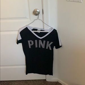 PINK black & white V neck tee!